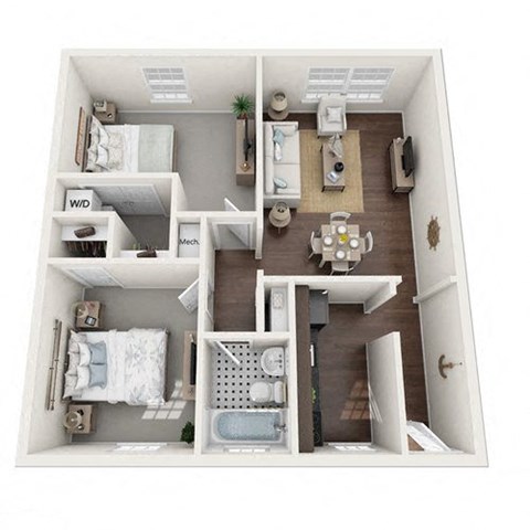 Floor plan for 2 beds, 1 bath, 820 sqft